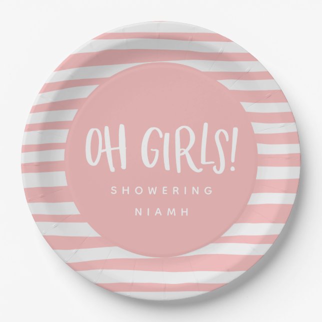 Oh girls, twin baby shower party napkins paper plate (Front)
