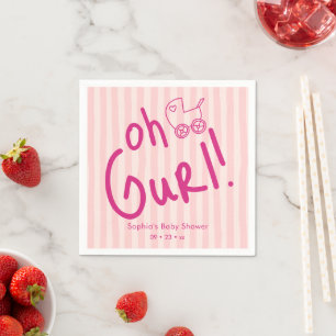 Oh Gurl Hand-drawn Stripes Baby Shower Napkin