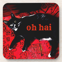 Oh Hai coasters with cork back - set of 6