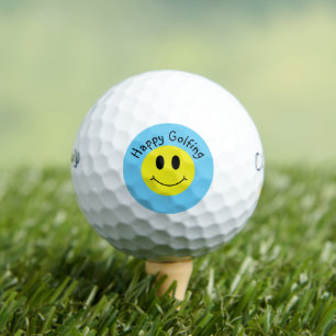 Oh Happy Day Custom Text Grinning Face Classic   Golf Balls