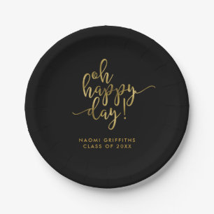 Oh Happy Day Gold Script Graduation Paper Plate