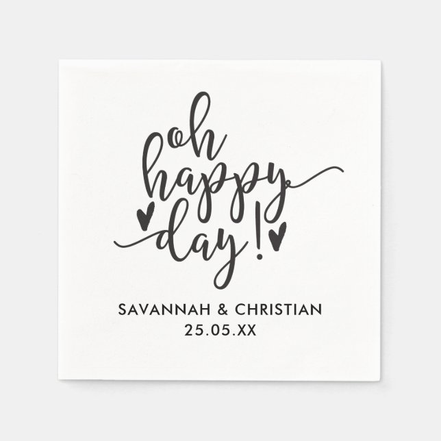Oh Happy Day Script Personalised Wedding  Napkins (Front)