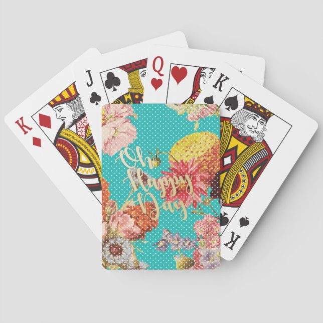 Oh Happy Day! - Teal Playing Cards (Back)