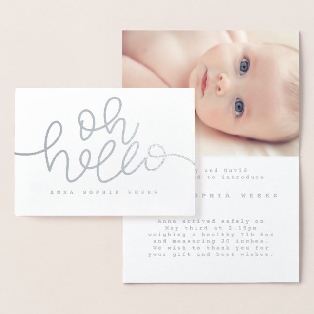 Oh Hello real foil birth announcement/photograph Card (Display)