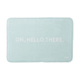 Oh Hello There Typography Blue Monogram Bath Mat