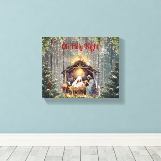 Oh Holy Night: A Timeless Nativity Scene Canvas Print (Insitu(Wood Floor))