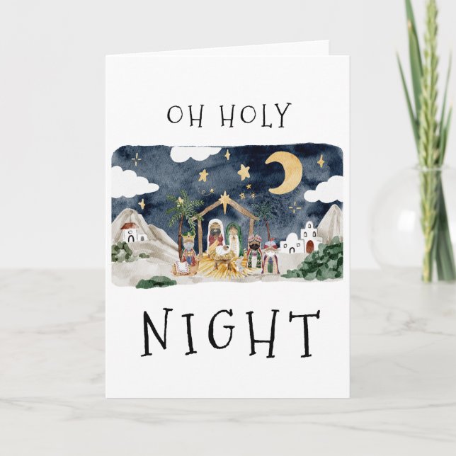 Oh Holy Night African American Nativity Christmas Card (Front)