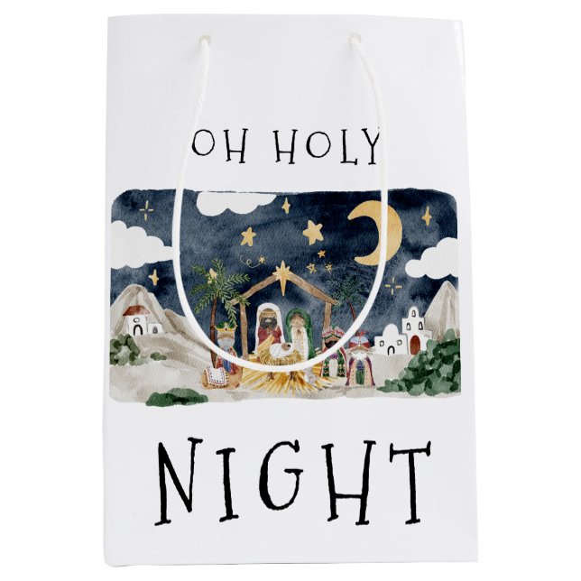 Oh Holy Night African American Nativity Christmas Medium Gift Bag (Front)