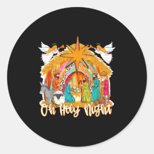 Oh Holy Night Christian Nativity Scene Christmas R Classic Round Sticker