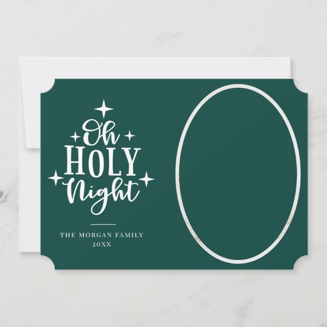 Oh Holy Night Green Photo Holiday Card (Front)