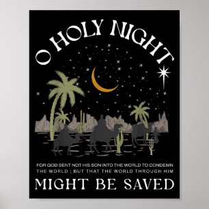 Oh Holy Night Jesus Nativity Scene Religious Merry Poster