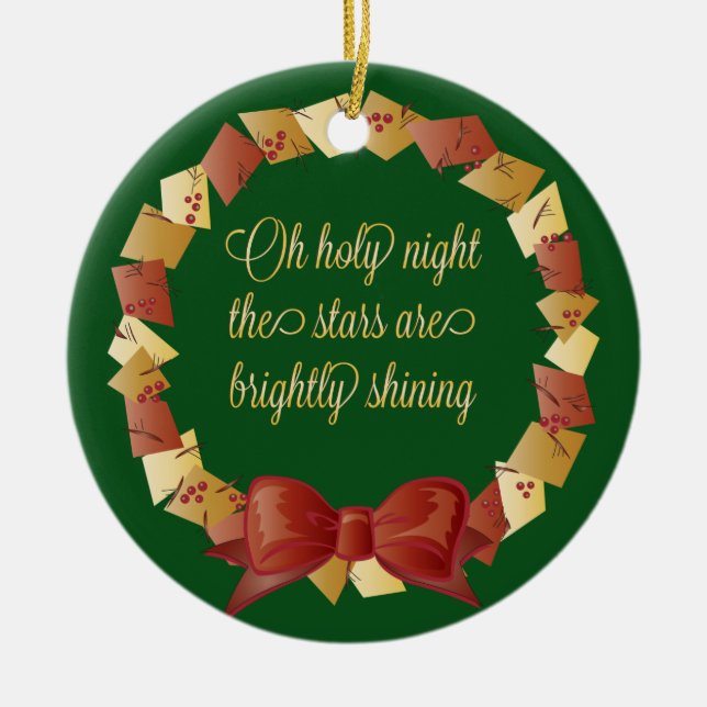 Oh Holy Night Lyrics Design Ceramic Tree Decoration (Front)