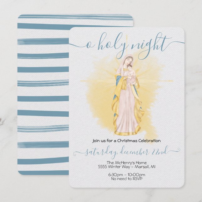 Oh Holy Night Madonna and Baby Jesus Christmas Invitation (Front/Back)