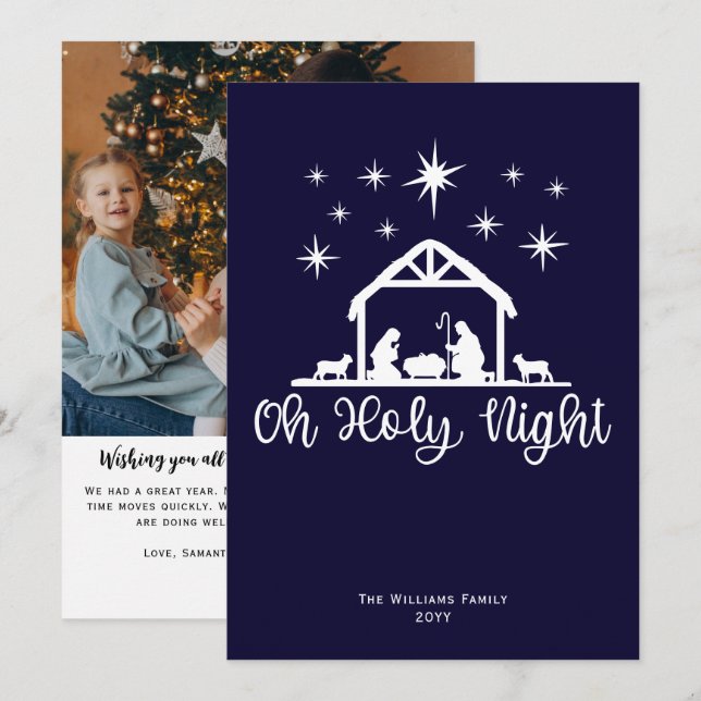 Oh Holy Night Nativity Family Photo Christmas  Holiday Card (Front/Back)