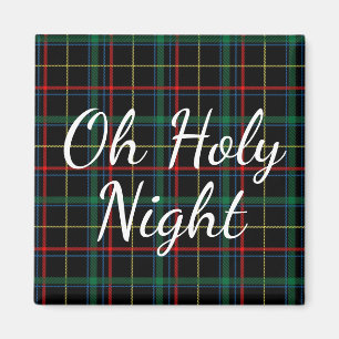 Oh Holy Night   Red & Green Plaid Magnet