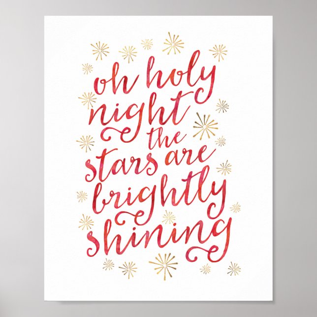 Oh Holy night watercolor Christmas print poster (Front)