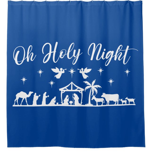 Oh Holy Night Whole Nativity & Angels Shower Curtain (Front)