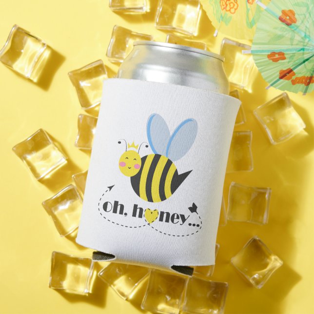 Oh Honey Valentines queen Bee character with tiara Can Cooler (In Situ Summer)