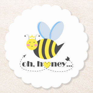 Oh Honey Valentines queen Bee character with tiara Paper Coaster
