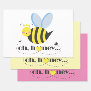Oh Honey Valentines queen Bee character with tiara Wrapping Paper Sheet