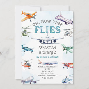 Oh How Time Flies Aeroplane Birthday Invitation