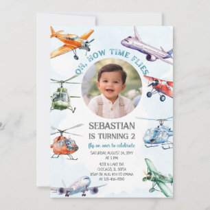 Oh How Time Flies Aeroplane Birthday Photo Invitation
