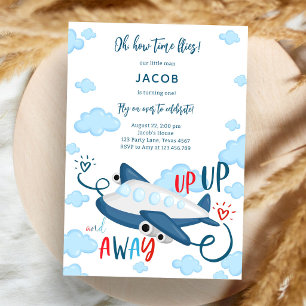 Oh How Time Flies Pilot Aeroplane Birthday  Invitation
