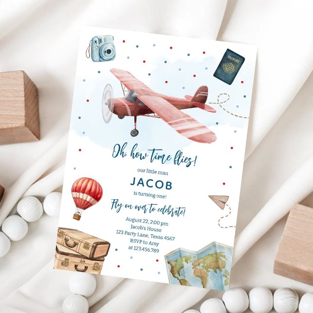 Oh How Time Flies Pilot Aeroplane Birthday Invitation (Creator Uploaded)