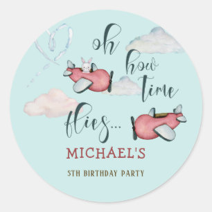 Oh how time flies retro plane boy birthday classic round sticker