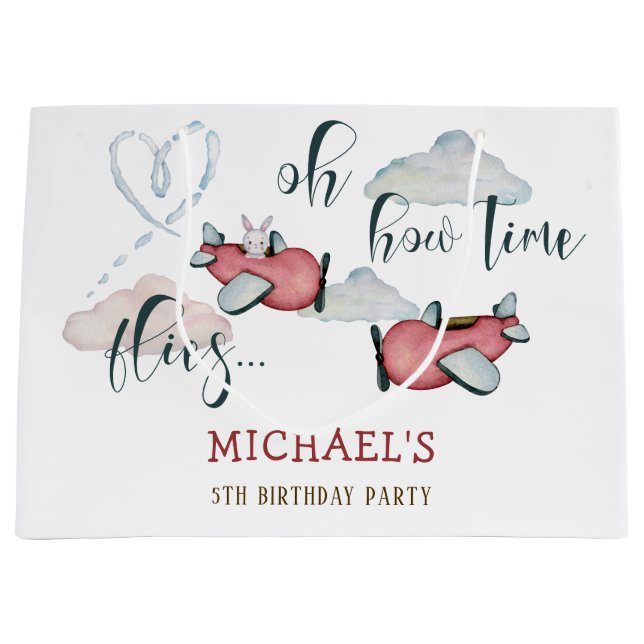 Oh how time flies retro plane boy birthday large gift bag (Front)