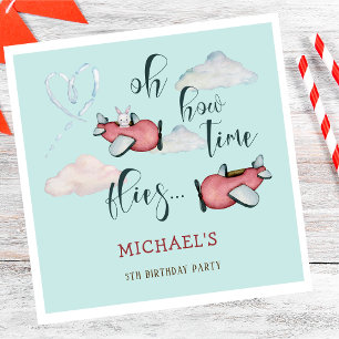 Oh how time flies retro plane boy birthday napkin