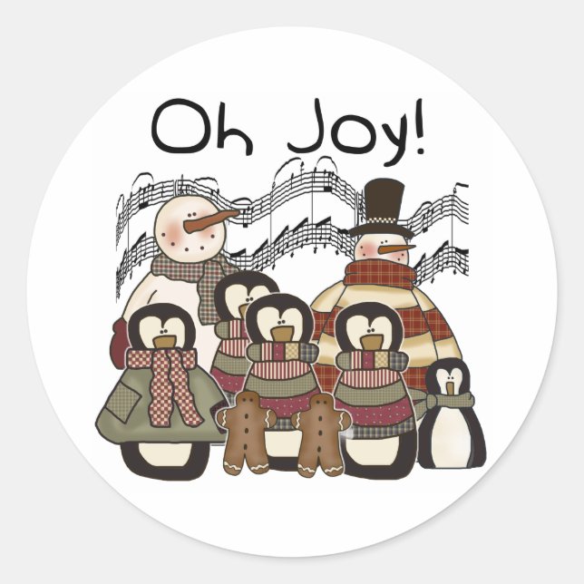 Oh Joy Christmas Penguins Snowmen Classic Round Sticker (Front)