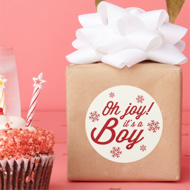 Oh Joy It's A Boy Elegant Snowflakes Holiday Birth Classic Round Sticker (Party)