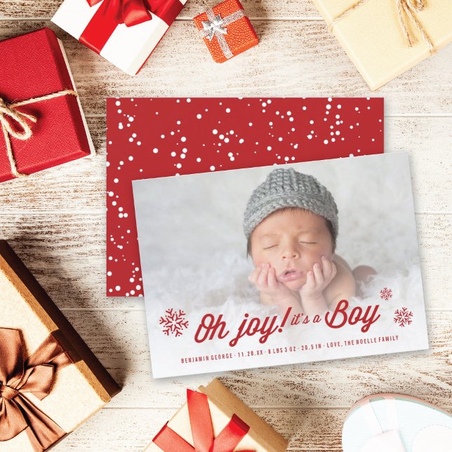 Oh Joy It's A Boy Photo Holiday Birth Announcement (Creator Uploaded)