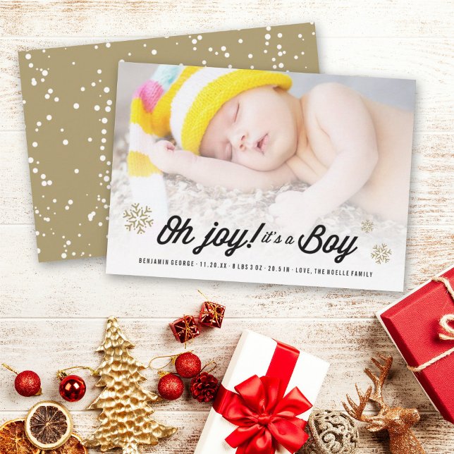 Oh Joy It's A Boy Snowflakes Photo Holiday Birth Card (Creator Uploaded)