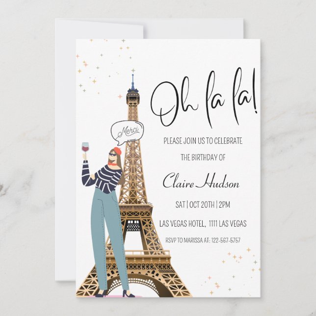 Oh La La Chic Paris Themed Birthday Party Invitation (Front)