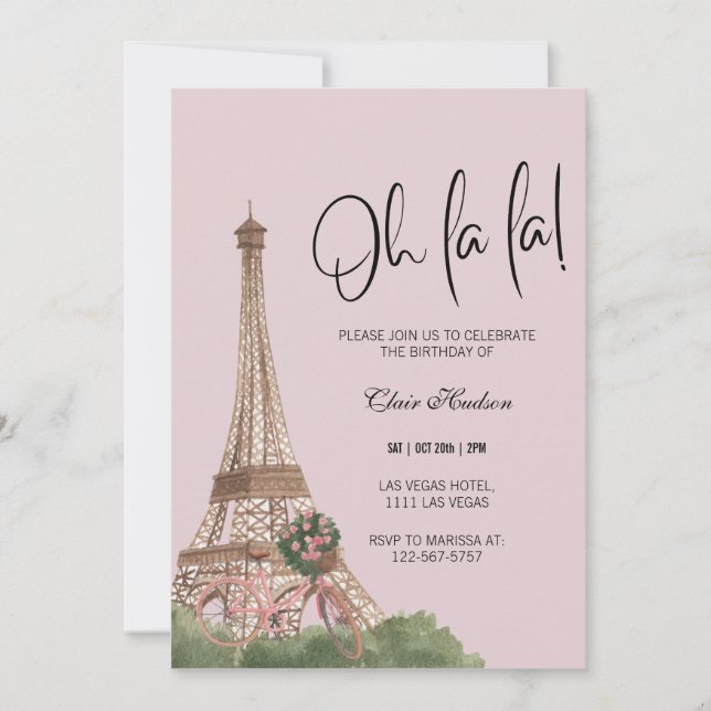 Oh La La Chic Paris Themed Birthday Party Invitation (Front)