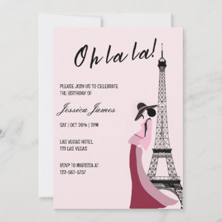 Oh La La Chic Paris Themed Birthday Party Invitation