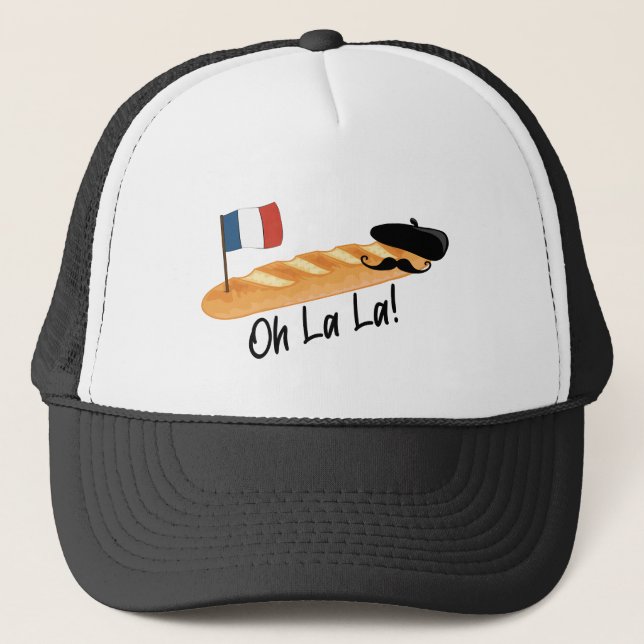 Oh La La - French Baguette - Funny Francophile Trucker Hat (Front)