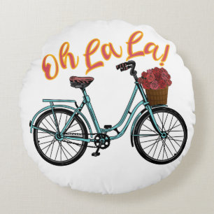 Oh La La French Bicycle Funny French Sayings Round Cushion
