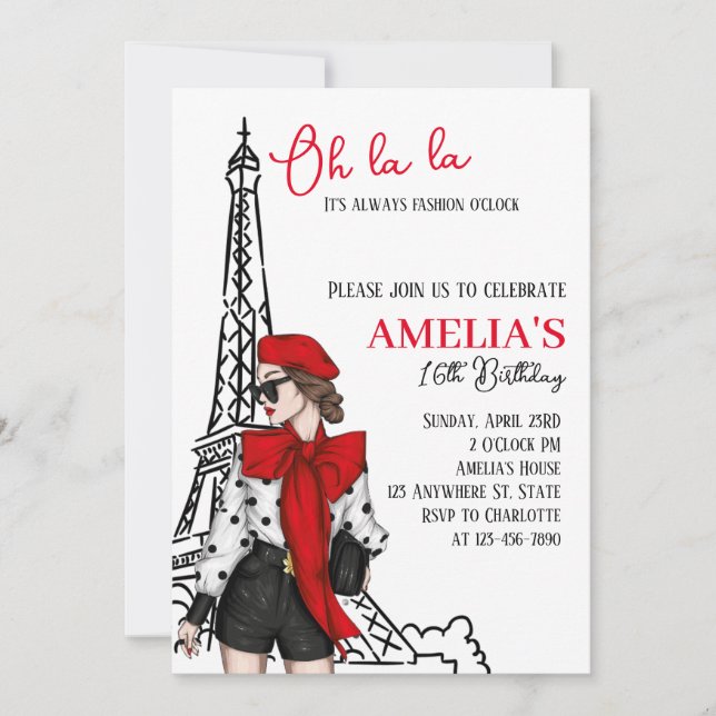 Oh la la Paris Birthday Invitation (Front)