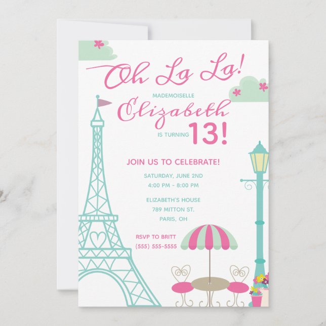 Oh La La! Paris, France themed Birthday Party Invitation (Front)
