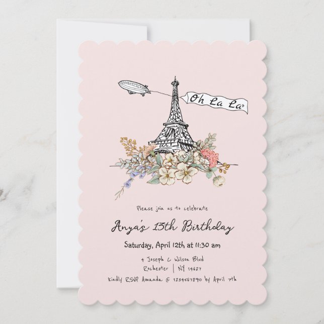 Oh La La Paris Parisian Birthday  Invitation (Front)