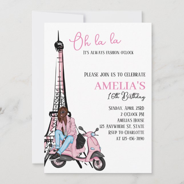 Oh la la Paris Pink Birthday Invitation (Front)