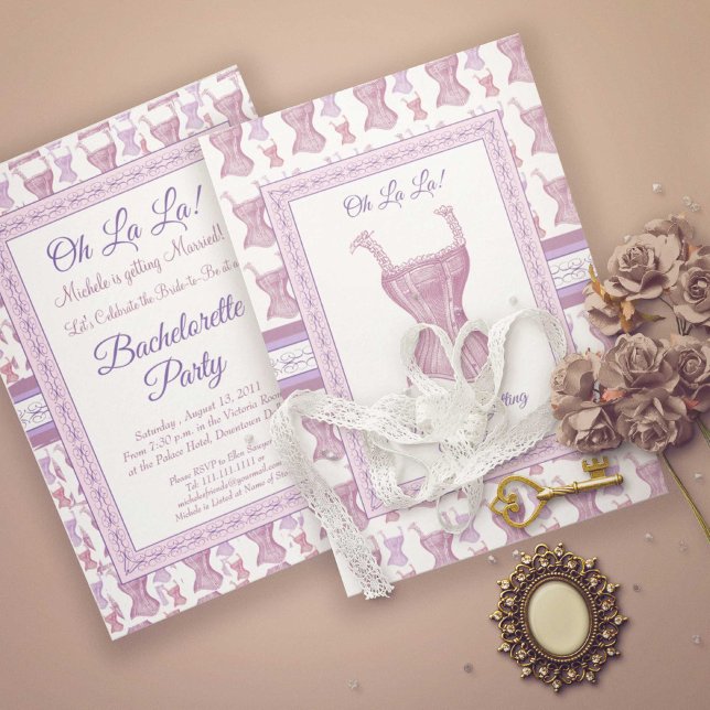 Oh La La Pink Corset Bachelorette Party Invitation (Creator Uploaded)