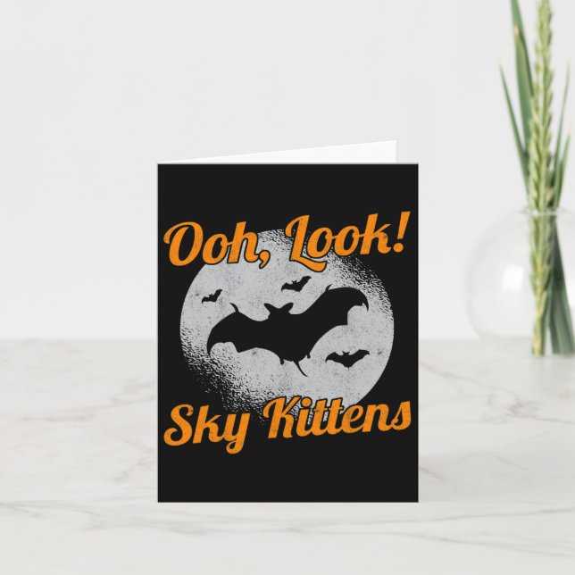 Oh Look Sky Kittens Bat Halloween Bats  Card (Front)