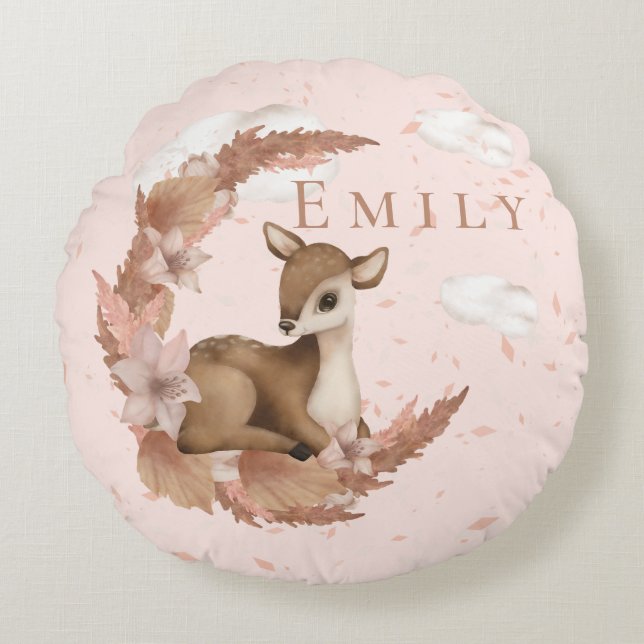 Oh, lovely Deer & Clouds Stars Nursery Throw Pillo Round Cushion (Front)