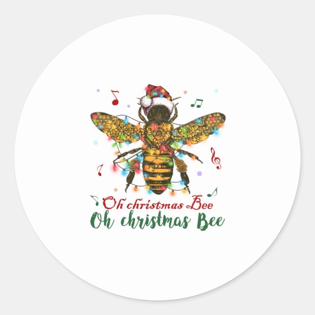 Oh Merry Christmas Bee Gifts Classic Round Sticker (Front)