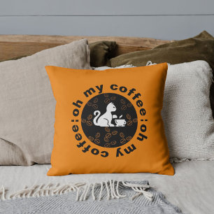 Oh My Coffee Funny Cool Cute Cat White Black Gold  Cushion