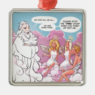 Oh My God (OMG) Angels Text Funny Metal Tree Decoration